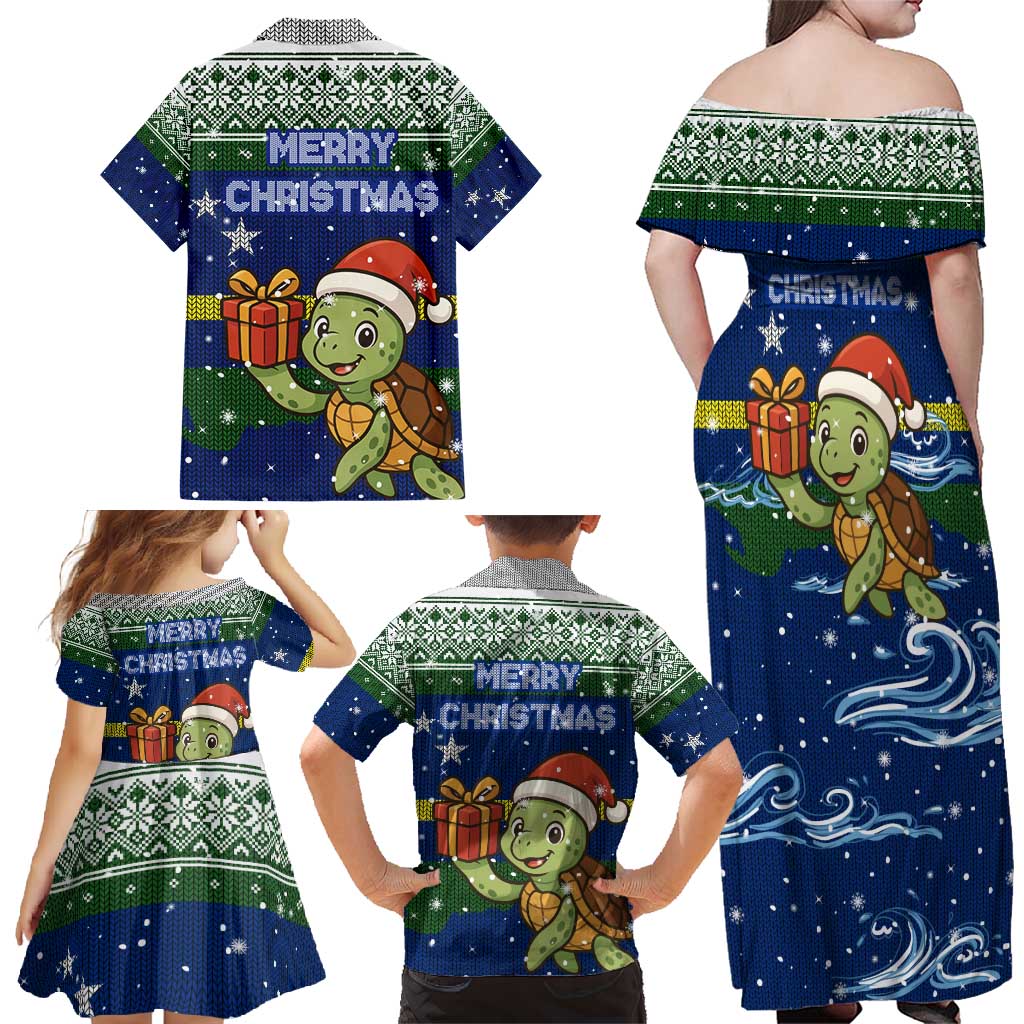Curacao Christmas Family Matching Off Shoulder Maxi Dress and Hawaiian Shirt with Santa Turtle Ocean Waves Snowflakes and Holiday Gift Design - Wonder Print Shop