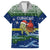Curacao Christmas Family Matching Off Shoulder Short Dress and Hawaiian Shirt with Santa Turtle Ocean Waves Snowflakes and Holiday Gift Design - Wonder Print Shop