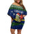 Curacao Christmas Family Matching Off Shoulder Short Dress and Hawaiian Shirt with Santa Turtle Ocean Waves Snowflakes and Holiday Gift Design - Wonder Print Shop