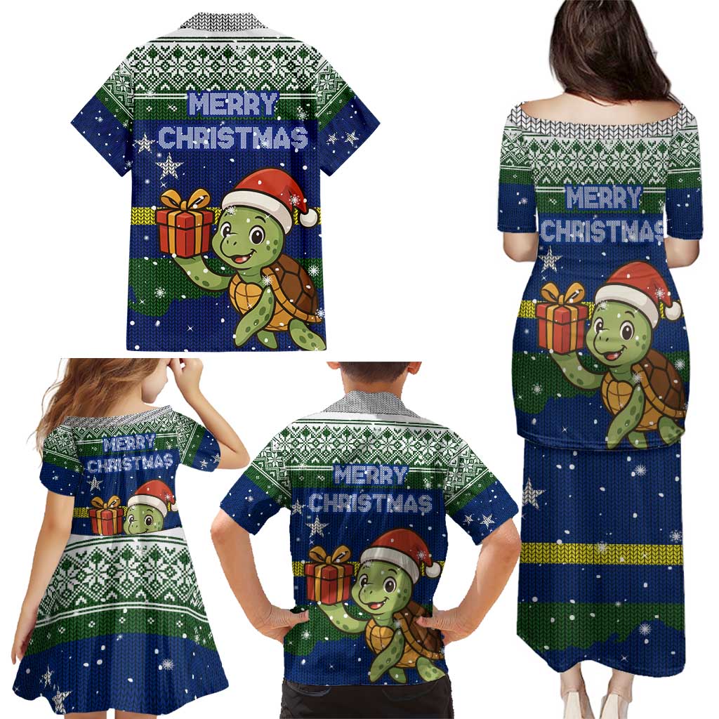 Curacao Christmas Family Matching Puletasi and Hawaiian Shirt with Santa Turtle Ocean Waves Snowflakes and Holiday Gift Design - Wonder Print Shop