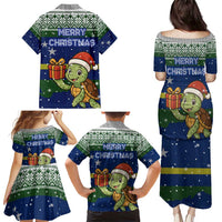 Curacao Christmas Family Matching Puletasi and Hawaiian Shirt with Santa Turtle Ocean Waves Snowflakes and Holiday Gift Design - Wonder Print Shop