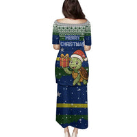 Curacao Christmas Family Matching Puletasi and Hawaiian Shirt with Santa Turtle Ocean Waves Snowflakes and Holiday Gift Design - Wonder Print Shop