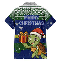 Curacao Christmas Family Matching Short Sleeve Bodycon Dress and Hawaiian Shirt with Santa Turtle Ocean Waves Snowflakes and Holiday Gift Design - Wonder Print Shop