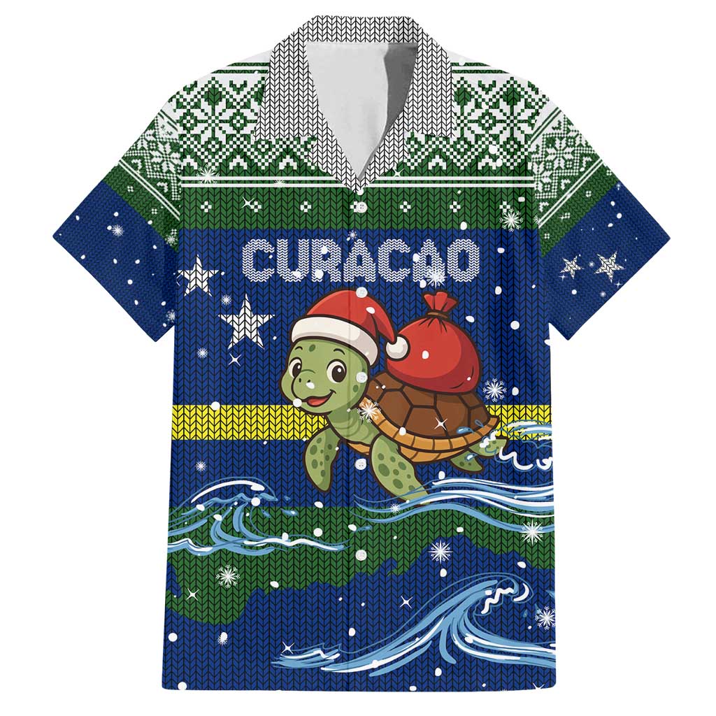 Curacao Christmas Family Matching Summer Maxi Dress and Hawaiian Shirt with Santa Turtle Ocean Waves Snowflakes and Holiday Gift Design - Wonder Print Shop