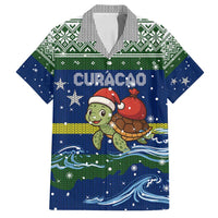 Curacao Christmas Family Matching Summer Maxi Dress and Hawaiian Shirt with Santa Turtle Ocean Waves Snowflakes and Holiday Gift Design - Wonder Print Shop