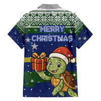Curacao Christmas Family Matching Summer Maxi Dress and Hawaiian Shirt with Santa Turtle Ocean Waves Snowflakes and Holiday Gift Design - Wonder Print Shop