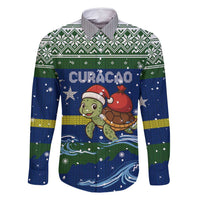 Curacao Christmas Family Matching Summer Maxi Dress and Hawaiian Shirt with Santa Turtle Ocean Waves Snowflakes and Holiday Gift Design - Wonder Print Shop