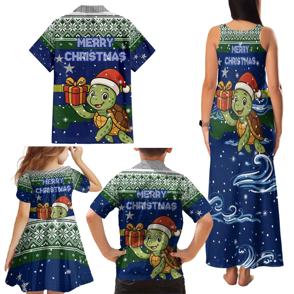 Curacao Christmas Family Matching Tank Maxi Dress and Hawaiian Shirt with Santa Turtle Ocean Waves Snowflakes and Holiday Gift Design - Wonder Print Shop