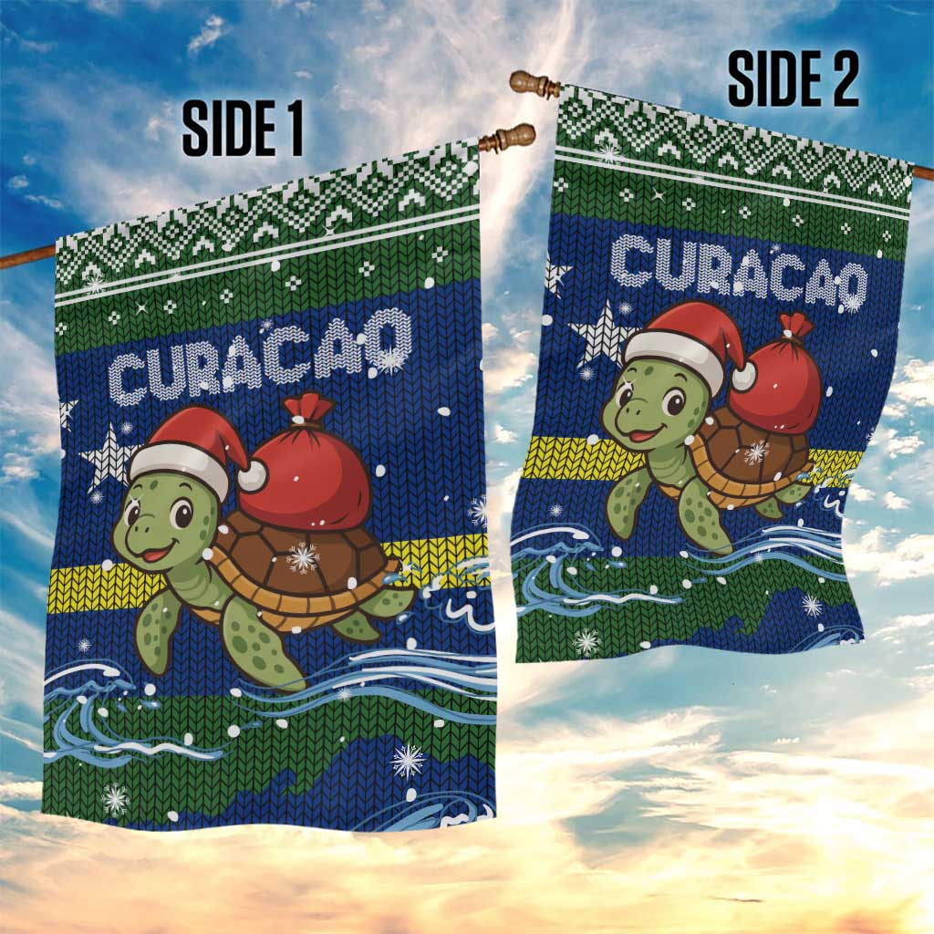 Curacao Christmas Garden Flag with Santa Turtle Ocean Waves Snowflakes and Holiday Gift Design - Wonder Print Shop