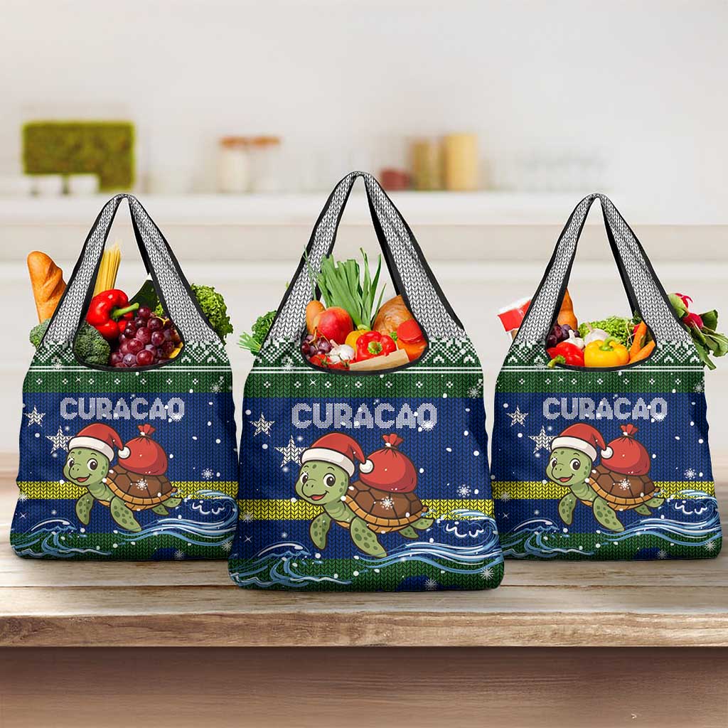 Curacao Christmas Grocery Bag with Santa Turtle Ocean Waves Snowflakes and Holiday Gift Design - Wonder Print Shop