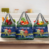 Curacao Christmas Grocery Bag with Santa Turtle Ocean Waves Snowflakes and Holiday Gift Design - Wonder Print Shop