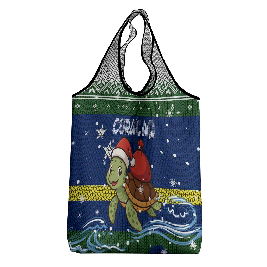 Curacao Christmas Grocery Bag with Santa Turtle Ocean Waves Snowflakes and Holiday Gift Design - Wonder Print Shop