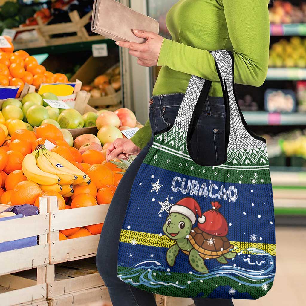 Curacao Christmas Grocery Bag with Santa Turtle Ocean Waves Snowflakes and Holiday Gift Design - Wonder Print Shop