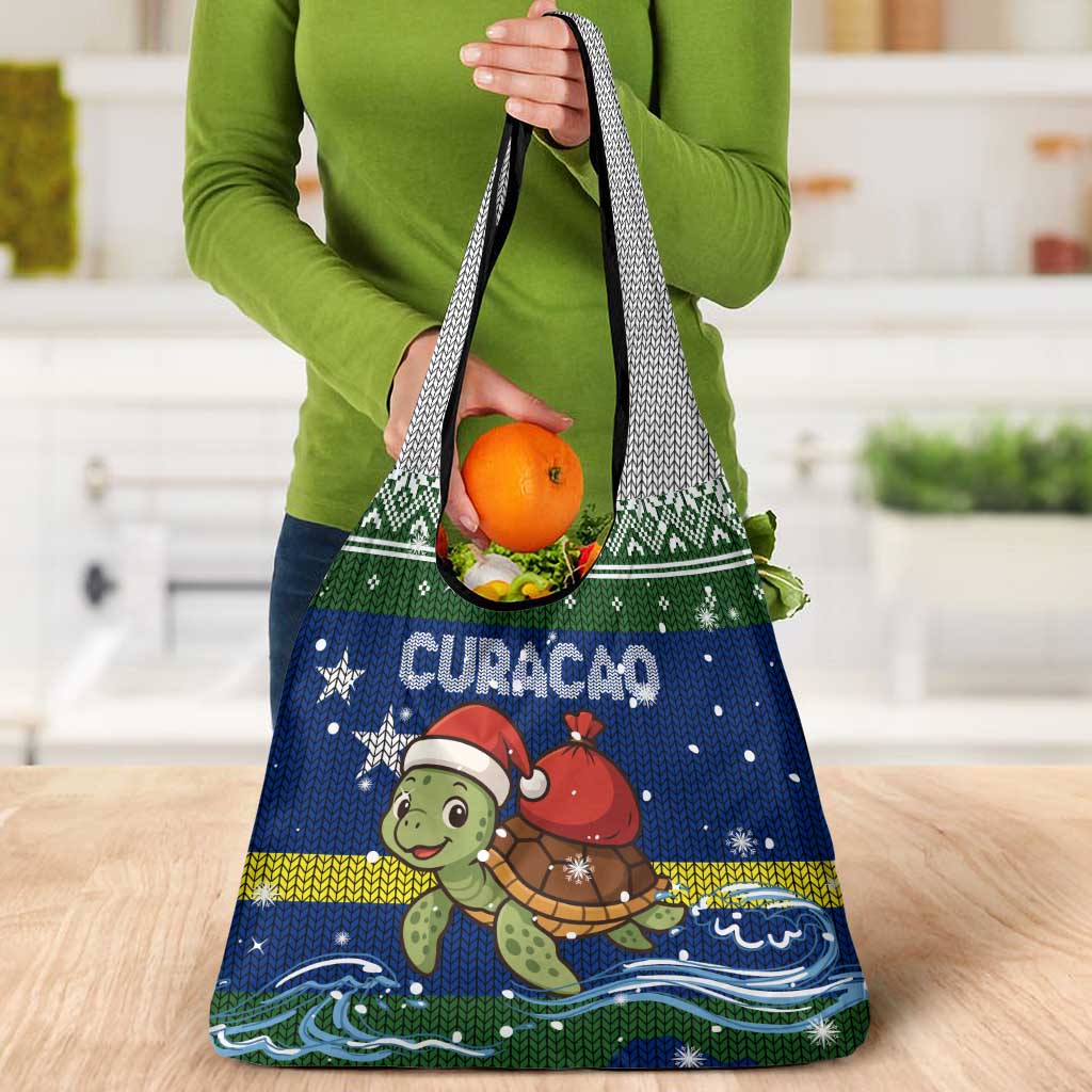 Curacao Christmas Grocery Bag with Santa Turtle Ocean Waves Snowflakes and Holiday Gift Design - Wonder Print Shop