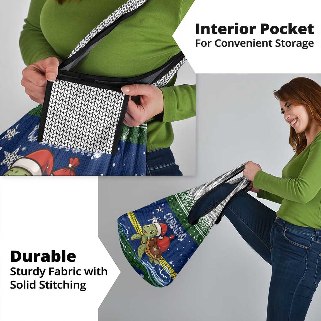 Curacao Christmas Grocery Bag with Santa Turtle Ocean Waves Snowflakes and Holiday Gift Design - Wonder Print Shop