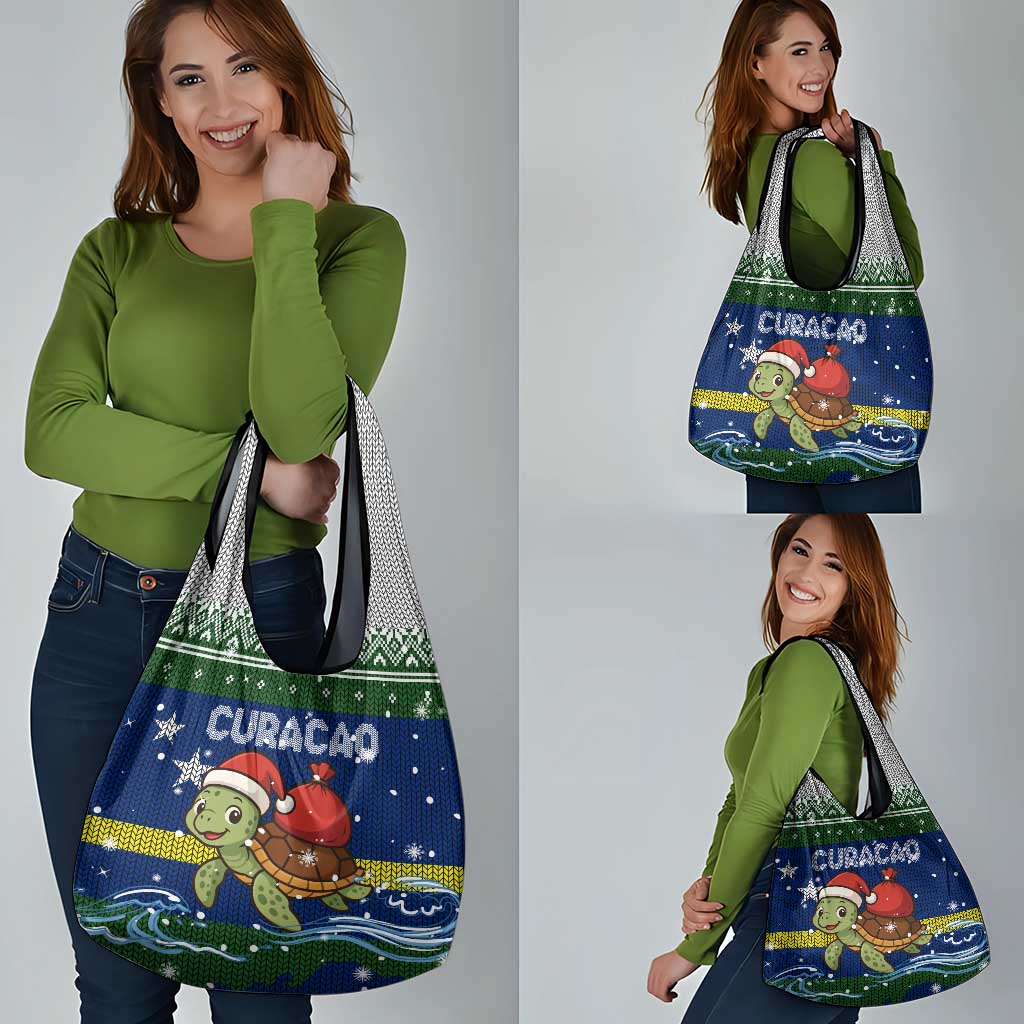 Curacao Christmas Grocery Bag with Santa Turtle Ocean Waves Snowflakes and Holiday Gift Design - Wonder Print Shop