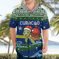 Curacao Christmas Hawaiian Shirt with Santa Turtle Ocean Waves Snowflakes and Holiday Gift Design - Wonder Print Shop