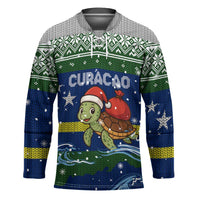 Curacao Christmas Hockey Jersey with Santa Turtle Ocean Waves Snowflakes and Holiday Gift Design - Wonder Print Shop