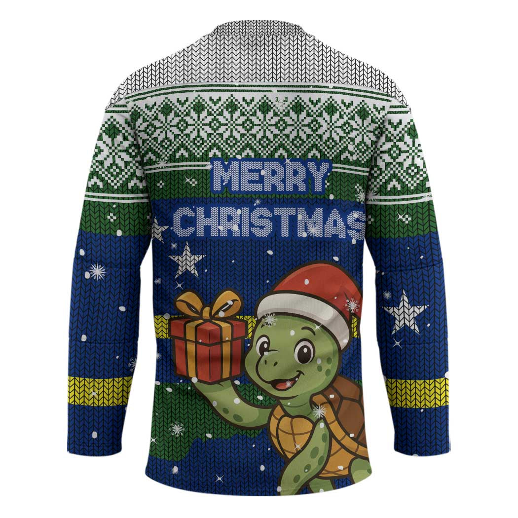 Curacao Christmas Hockey Jersey with Santa Turtle Ocean Waves Snowflakes and Holiday Gift Design - Wonder Print Shop