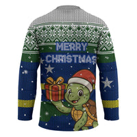 Curacao Christmas Hockey Jersey with Santa Turtle Ocean Waves Snowflakes and Holiday Gift Design - Wonder Print Shop