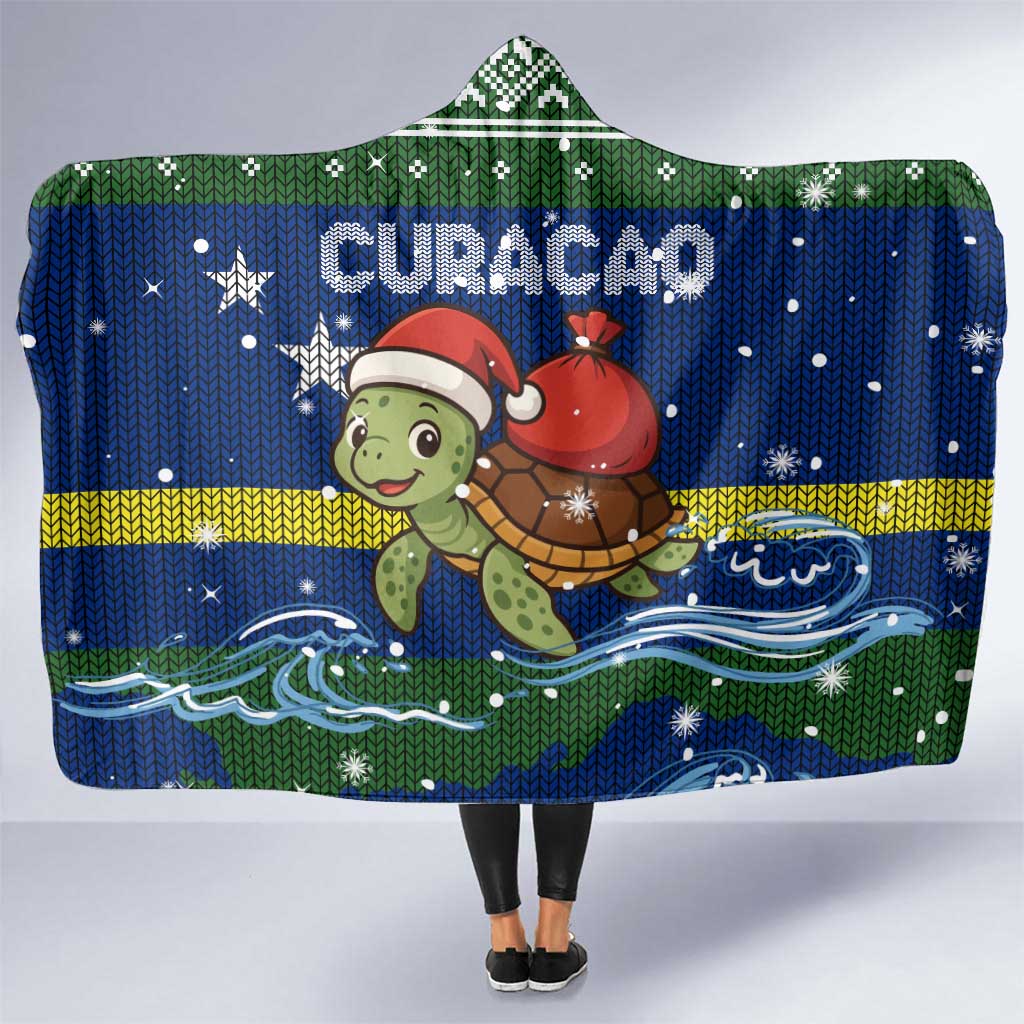 Curacao Christmas Hooded Blanket with Santa Turtle Ocean Waves Snowflakes and Holiday Gift Design - Wonder Print Shop