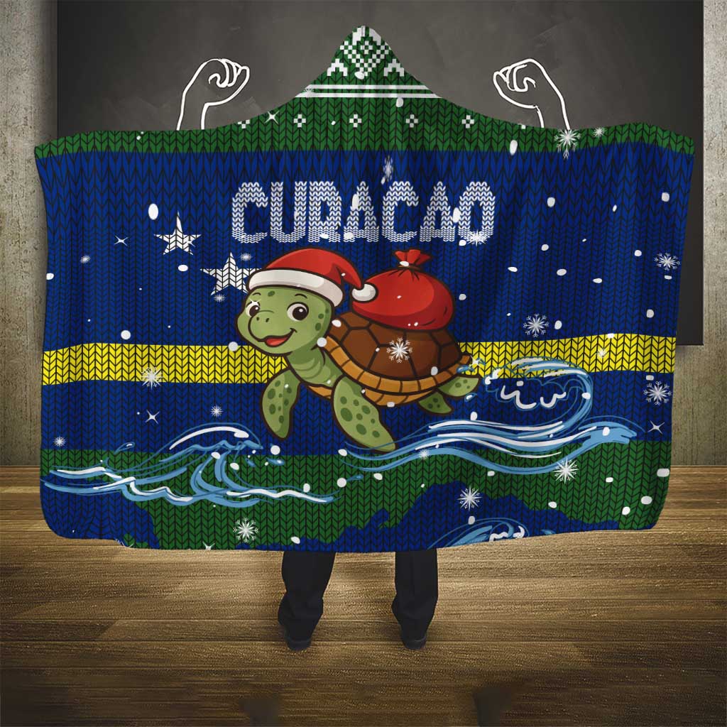 Curacao Christmas Hooded Blanket with Santa Turtle Ocean Waves Snowflakes and Holiday Gift Design - Wonder Print Shop