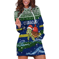Curacao Christmas Hoodie Dress with Santa Turtle Ocean Waves Snowflakes and Holiday Gift Design - Wonder Print Shop