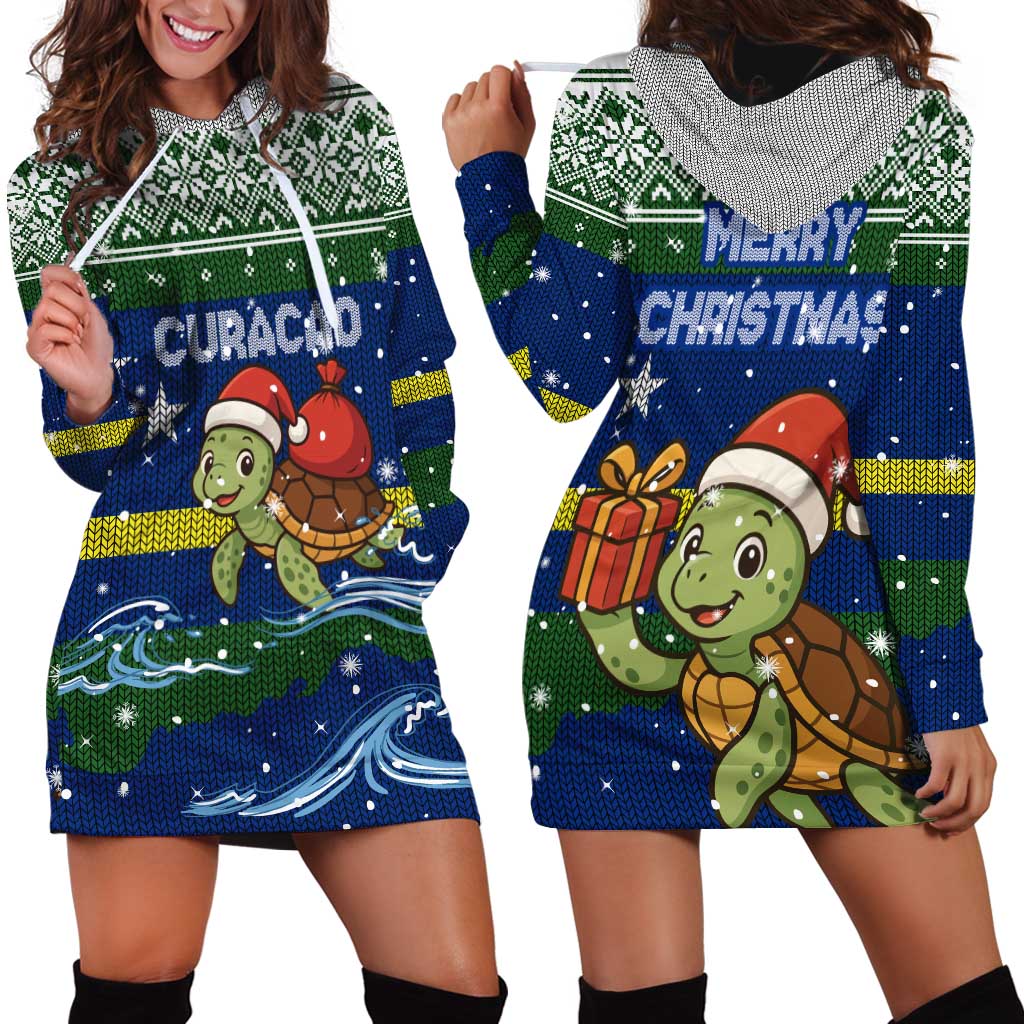 Curacao Christmas Hoodie Dress with Santa Turtle Ocean Waves Snowflakes and Holiday Gift Design - Wonder Print Shop