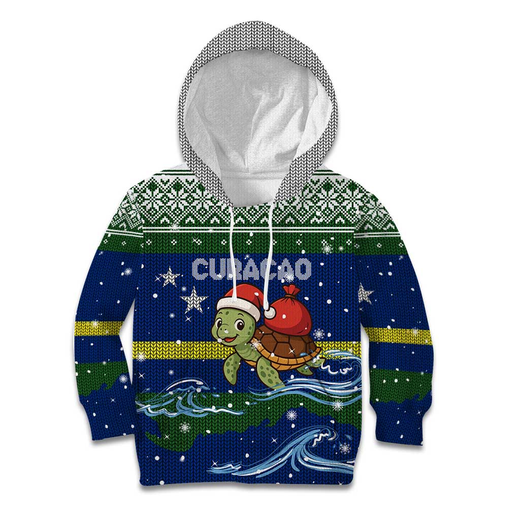 Curacao Christmas Kid Hoodie with Santa Turtle Ocean Waves Snowflakes and Holiday Gift Design - Wonder Print Shop