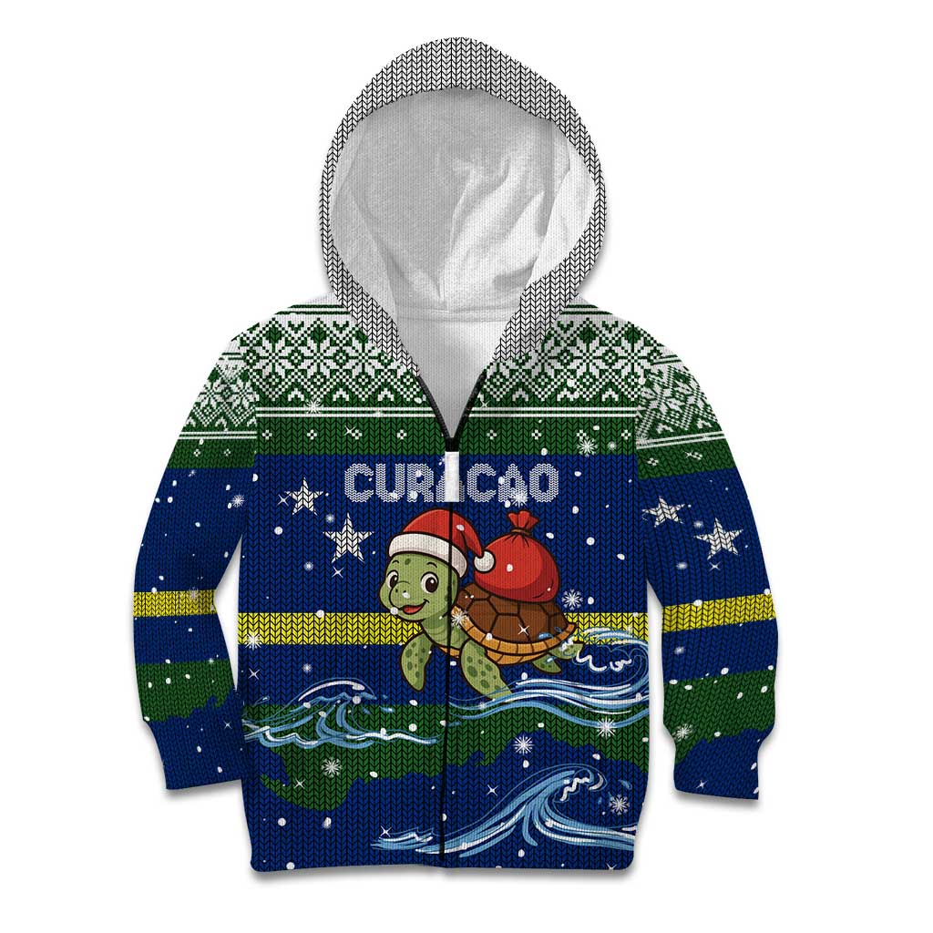 Curacao Christmas Kid Hoodie with Santa Turtle Ocean Waves Snowflakes and Holiday Gift Design - Wonder Print Shop