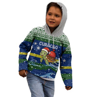 Curacao Christmas Kid Hoodie with Santa Turtle Ocean Waves Snowflakes and Holiday Gift Design - Wonder Print Shop
