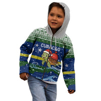 Curacao Christmas Kid Hoodie with Santa Turtle Ocean Waves Snowflakes and Holiday Gift Design - Wonder Print Shop
