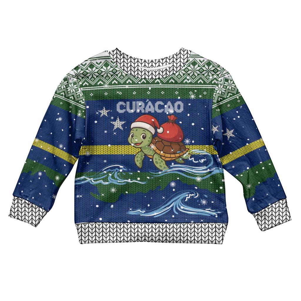 Curacao Christmas Kid Ugly Christmas Sweater with Santa Turtle Ocean Waves Snowflakes and Holiday Gift Design - Wonder Print Shop