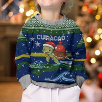 Curacao Christmas Kid Ugly Christmas Sweater with Santa Turtle Ocean Waves Snowflakes and Holiday Gift Design - Wonder Print Shop