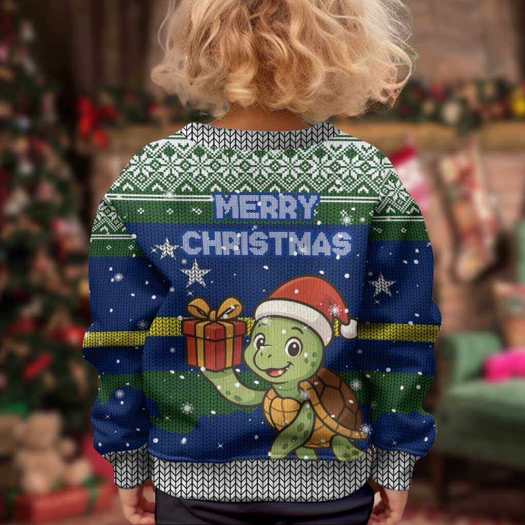 Curacao Christmas Kid Ugly Christmas Sweater with Santa Turtle Ocean Waves Snowflakes and Holiday Gift Design - Wonder Print Shop