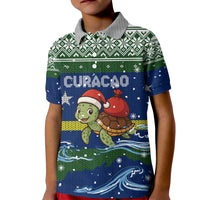 Curacao Christmas Kid Polo Shirt with Santa Turtle Ocean Waves Snowflakes and Holiday Gift Design - Wonder Print Shop