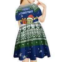 Curacao Christmas Kid Short Sleeve Dress with Santa Turtle Ocean Waves Snowflakes and Holiday Gift Design - Wonder Print Shop