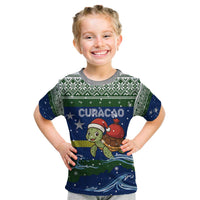 Curacao Christmas Kid T Shirt with Santa Turtle Ocean Waves Snowflakes and Holiday Gift Design - Wonder Print Shop