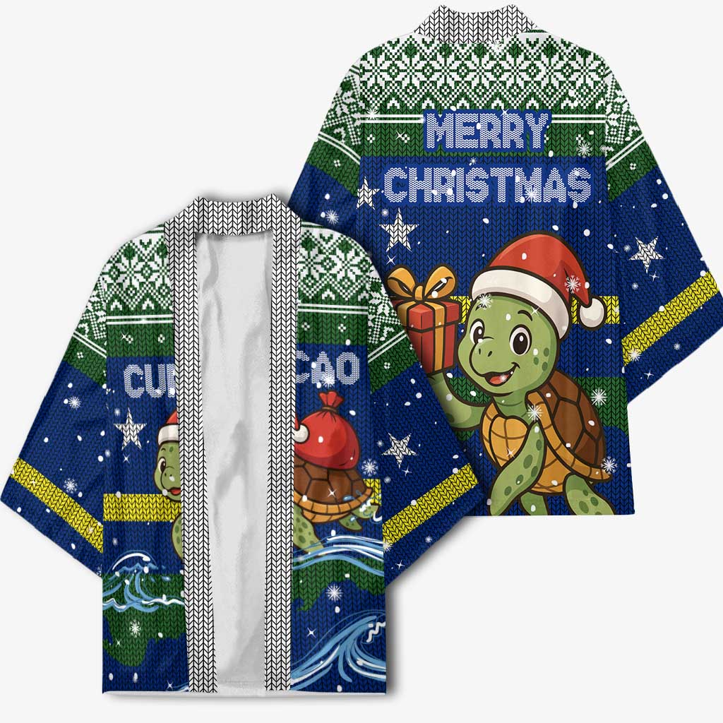 Curacao Christmas Kimono with Santa Turtle Ocean Waves Snowflakes and Holiday Gift Design - Wonder Print Shop