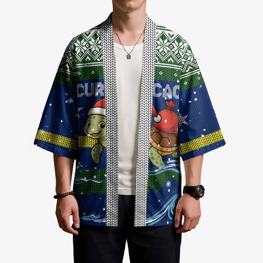 Curacao Christmas Kimono with Santa Turtle Ocean Waves Snowflakes and Holiday Gift Design - Wonder Print Shop