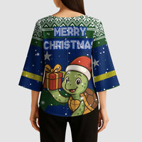 Curacao Christmas Kimono Sleeve Blouse with Santa Turtle Ocean Waves Snowflakes and Holiday Gift Design - Wonder Print Shop