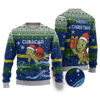 Curacao Christmas Ugly Christmas Sweater with Santa Turtle Ocean Waves Snowflakes and Holiday Gift Design - Wonder Print Shop