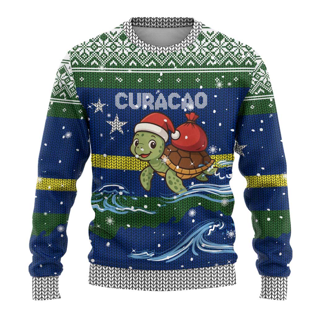 Curacao Christmas Ugly Christmas Sweater with Santa Turtle Ocean Waves Snowflakes and Holiday Gift Design - Wonder Print Shop