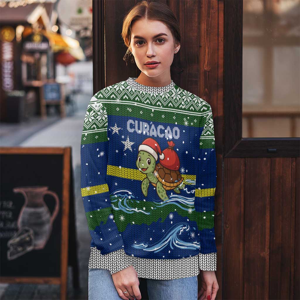 Curacao Christmas Ugly Christmas Sweater with Santa Turtle Ocean Waves Snowflakes and Holiday Gift Design - Wonder Print Shop