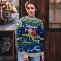 Curacao Christmas Ugly Christmas Sweater with Santa Turtle Ocean Waves Snowflakes and Holiday Gift Design - Wonder Print Shop