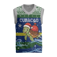 Curacao Christmas Knitted V-Neck Vest with Santa Turtle Ocean Waves Snowflakes and Holiday Gift Design - Wonder Print Shop