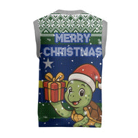Curacao Christmas Knitted V-Neck Vest with Santa Turtle Ocean Waves Snowflakes and Holiday Gift Design - Wonder Print Shop