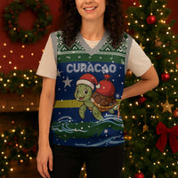 Curacao Christmas Knitted V-Neck Vest with Santa Turtle Ocean Waves Snowflakes and Holiday Gift Design - Wonder Print Shop