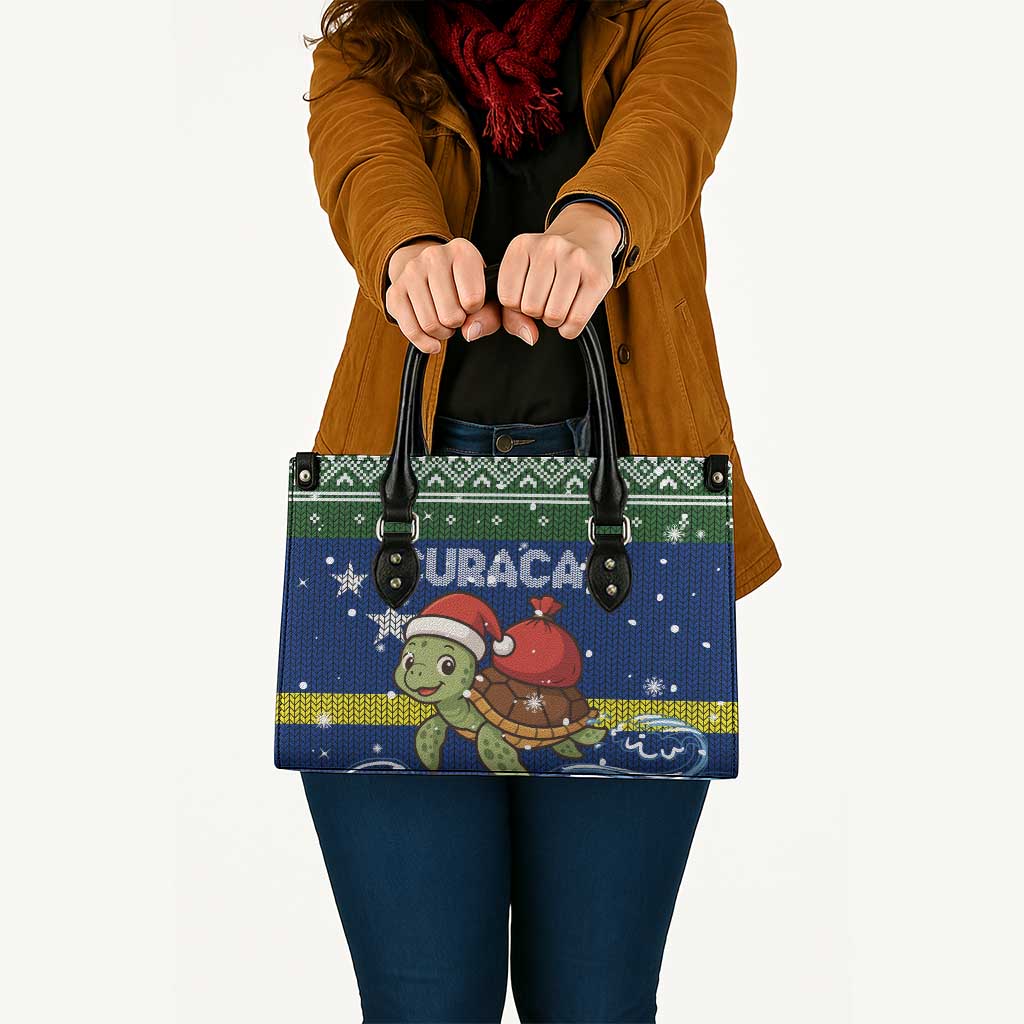 Curacao Christmas Leather Bag with Santa Turtle Ocean Waves Snowflakes and Holiday Gift Design - Wonder Print Shop