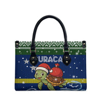 Curacao Christmas Leather Bag with Santa Turtle Ocean Waves Snowflakes and Holiday Gift Design - Wonder Print Shop